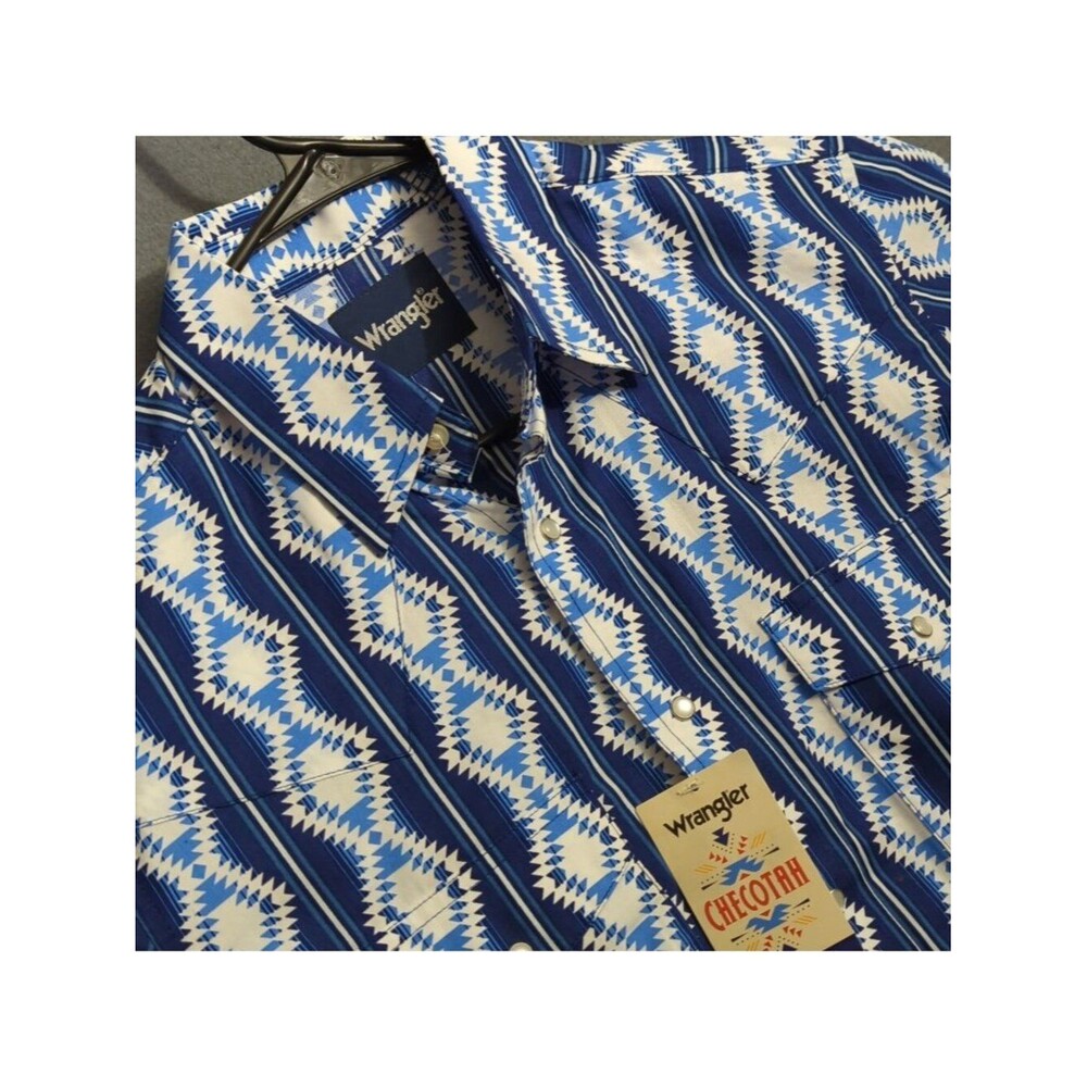 Wrangler Shirt Men's S Blue Checotah Classic Fit Snap Button Western Cowboy NWT